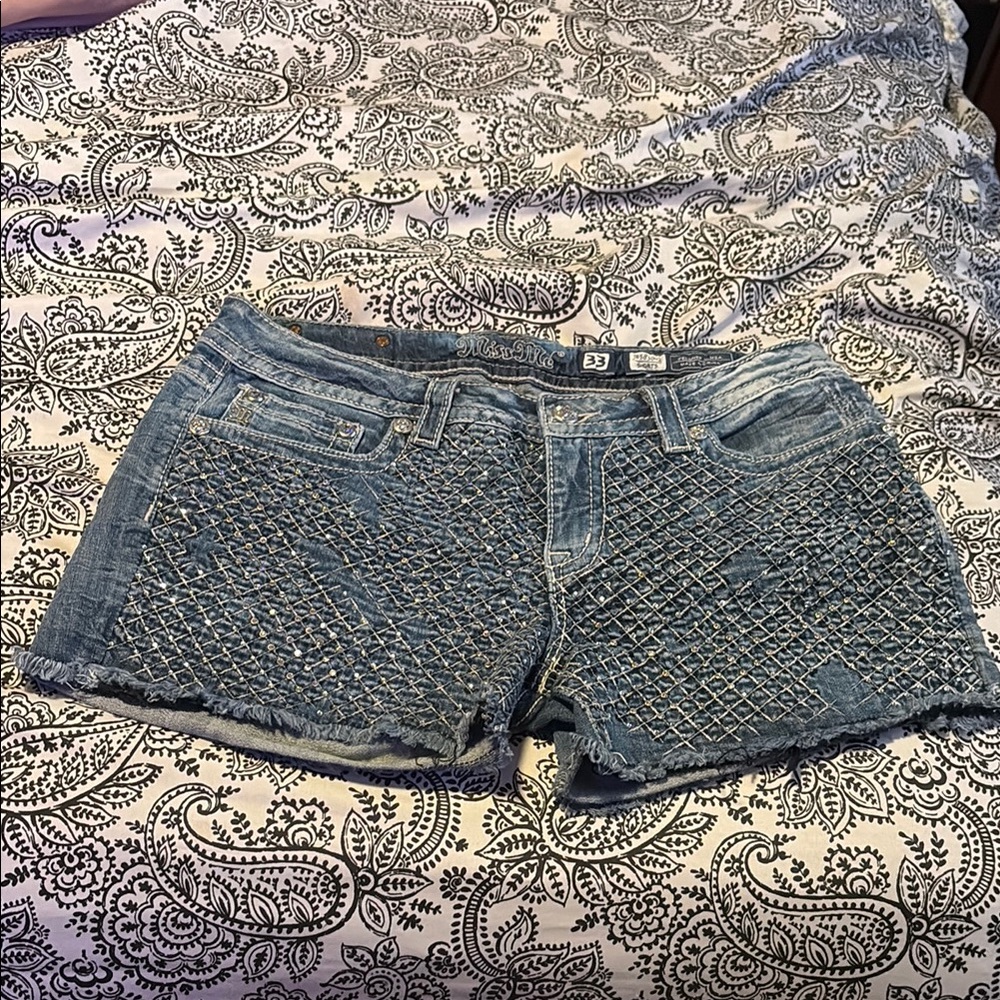 Miss Me Light Blue Textured Jean Shorts